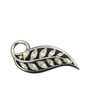 Vintage Crown Trifari Silver Tone Rhinestone Leaf Brooch Pin Pendant Pat Pending